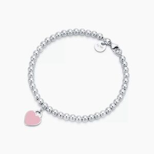 Brand new Pink Heart Tag Bead Bracelet in silver